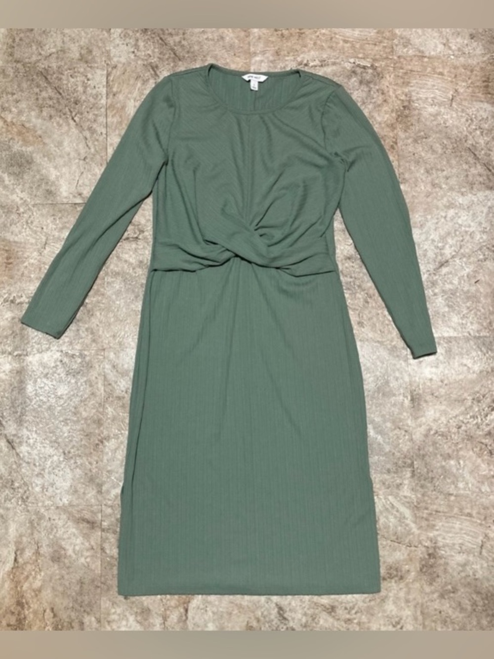 Nine West Sage Green Long Sleeve Twist Front Dress